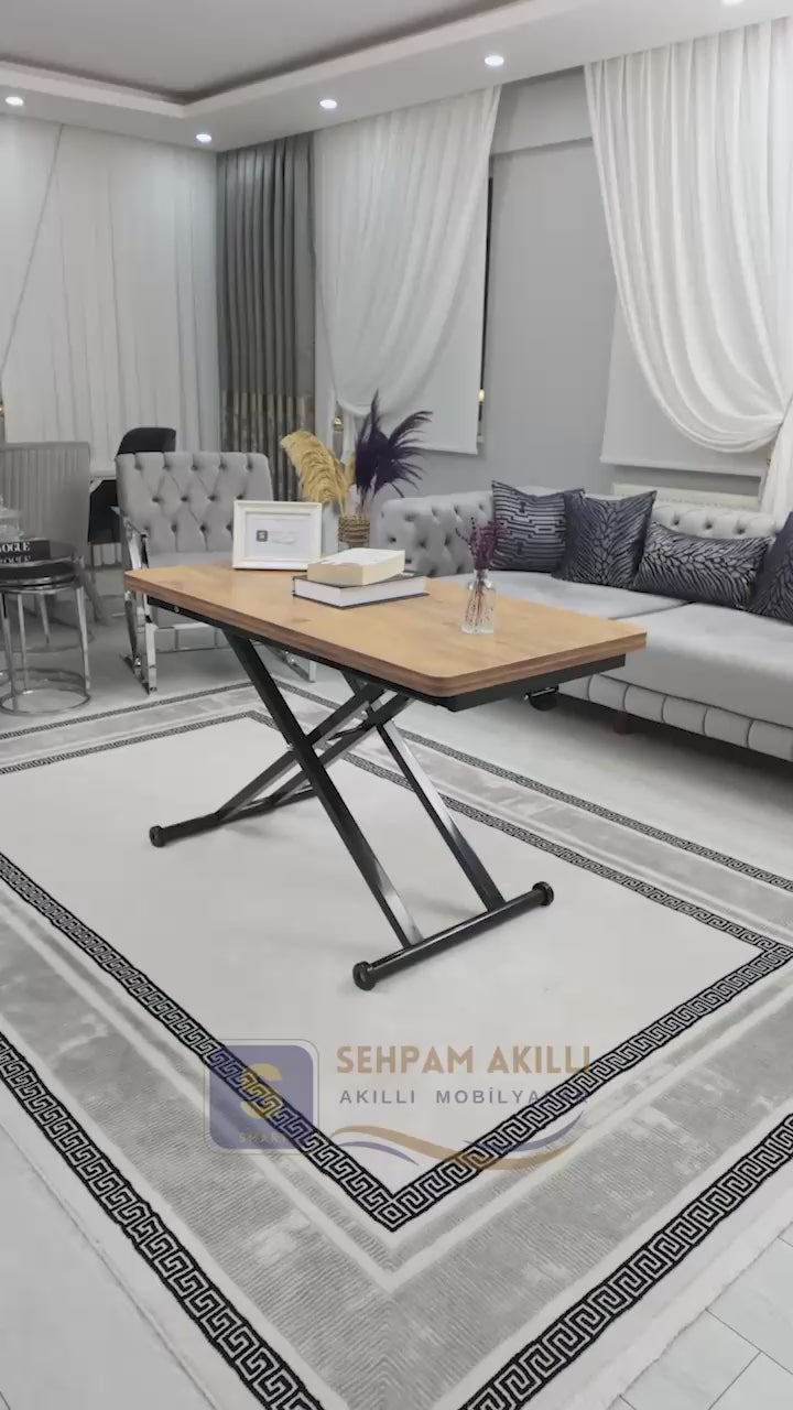 Load video: Home Smart Coffee Table – EfesCam MDF Top &amp; Black Metal Leg