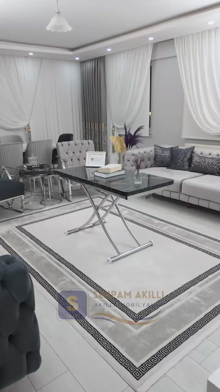 Load video: Juppo Smart Coffee Table – Black Marble MDF Top &amp; Chrome Metal Leg