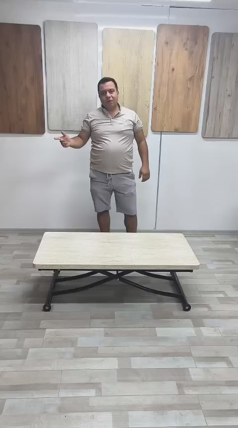 Video yükle: Juppo Akıllı Sehpa – Traverten MDF Üst &amp; Siyah Metal Ayak