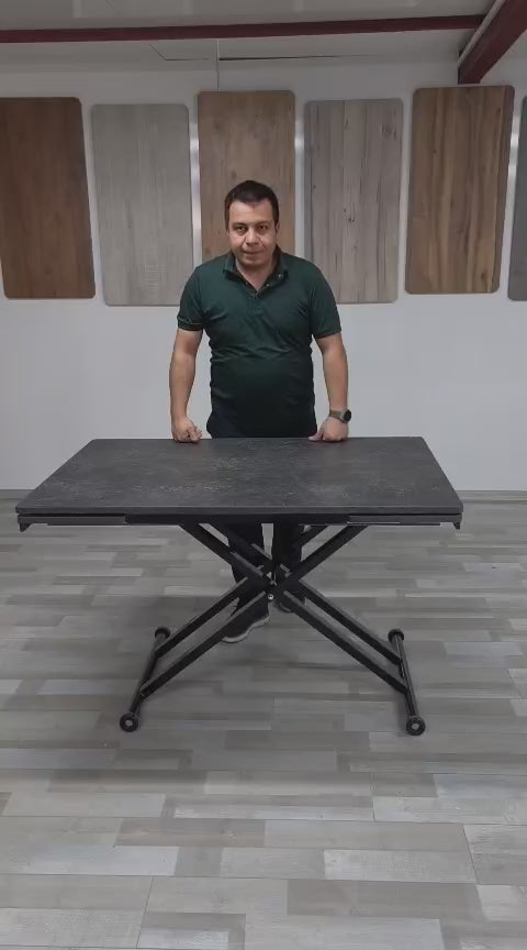 Load video: Side-Opening Smart Table | Routed Anthracite MDF &amp; Black Legs