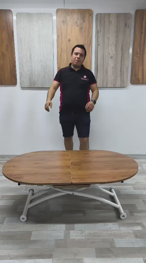 Video yükle: Ortadan Açılır Oval Akıllı Masa | Ceviz MDF &amp; Beyaz