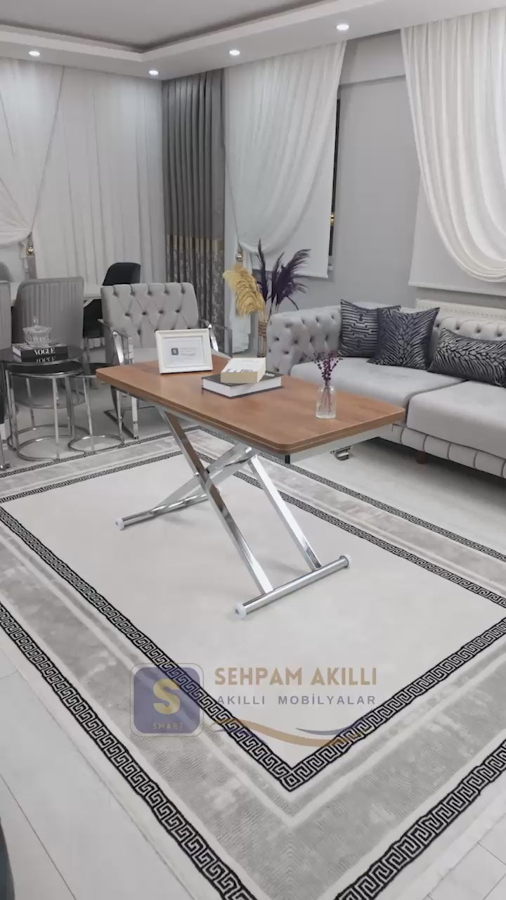 Load video: Home Smart Coffee Table – Walnut MDF Top &amp; Chrome Plated Metal Leg