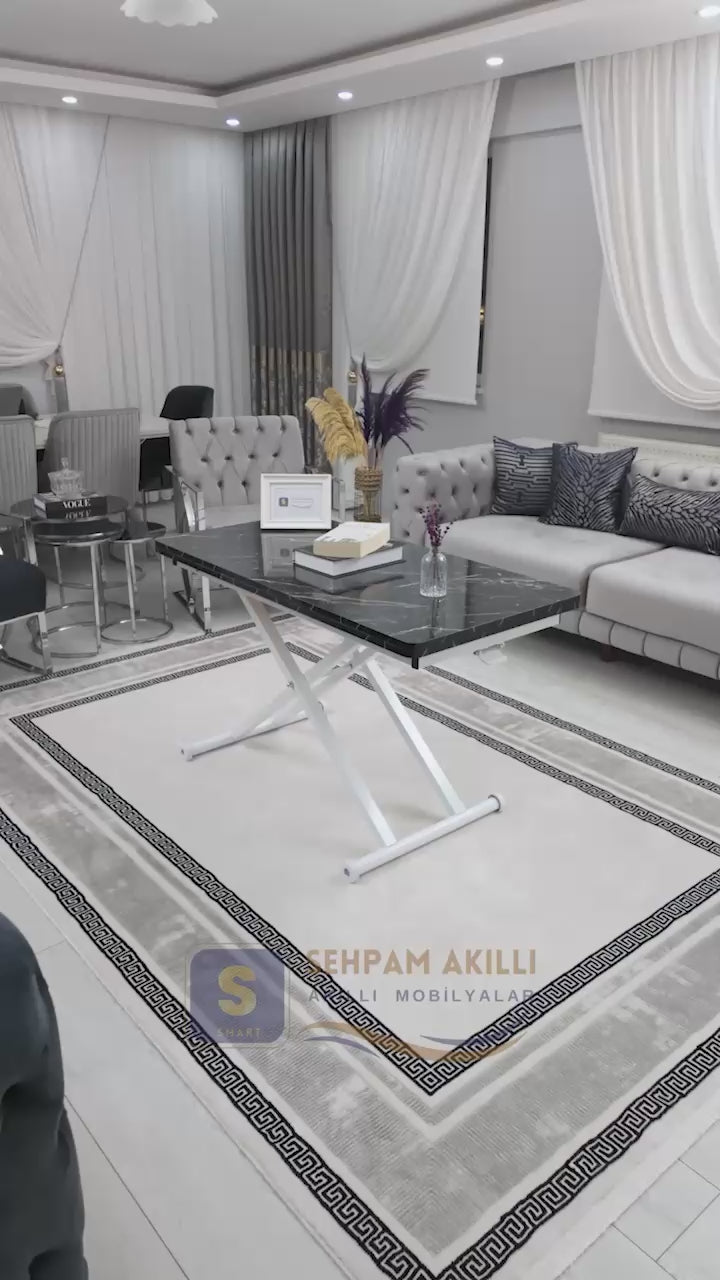 Load video: Home Smart Coffee Table – Black Marble MDF Top &amp; White Metal Leg