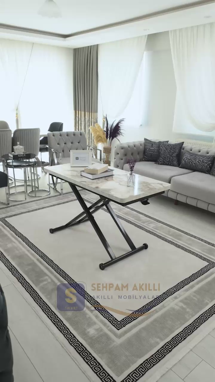 Load video: Home Smart Coffee Table – White Marble MDF Top &amp; Black Metal Legs