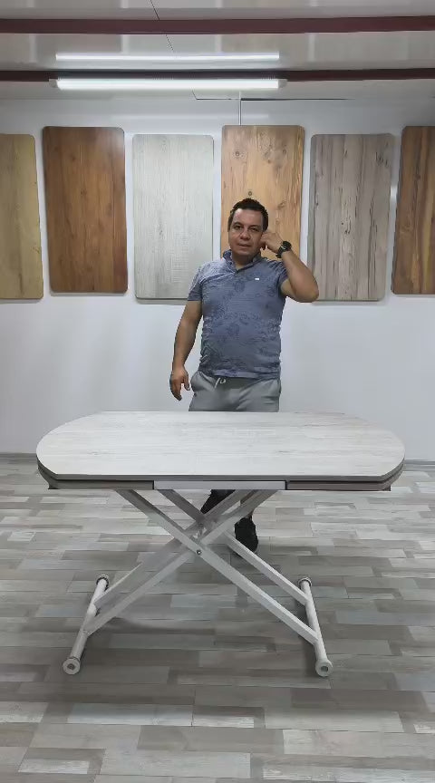 Load video: Oval Side-Opening Smart Table | Lisbon MDF &amp; White