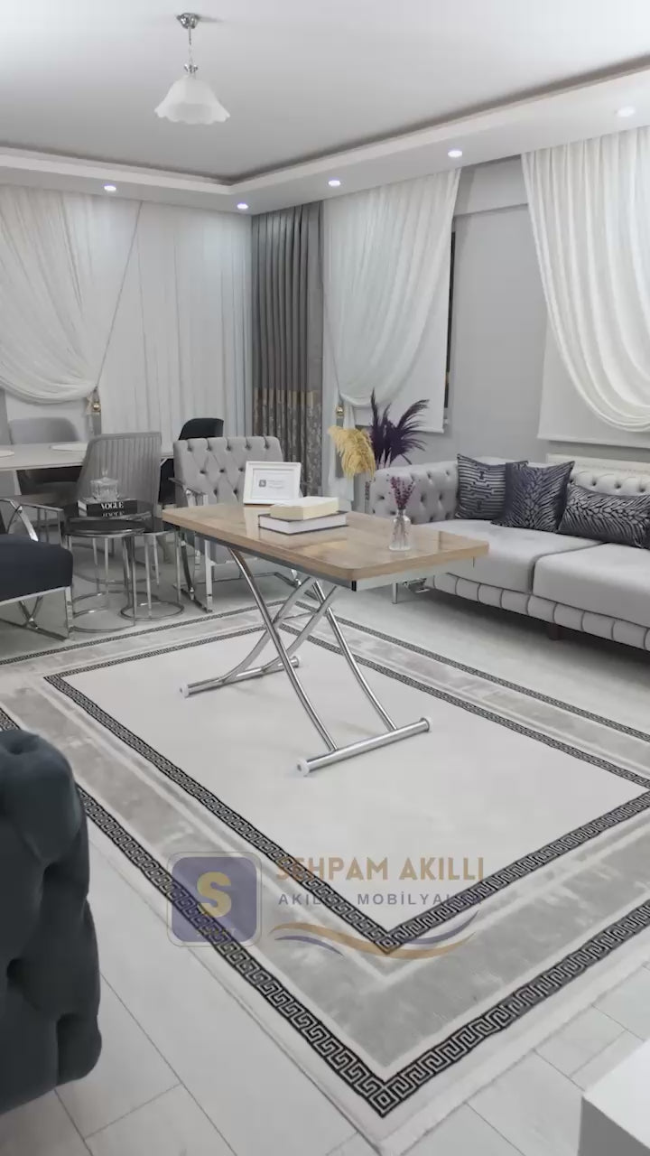Load video: Juppo Smart Coffee Table – Anti-Scratch MDF Top &amp; Chrome Metal Leg