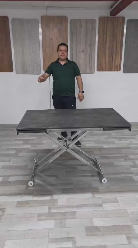 Load video: Smart Extendable Table | Routed Anthracite MDF &amp; Chrome Leg