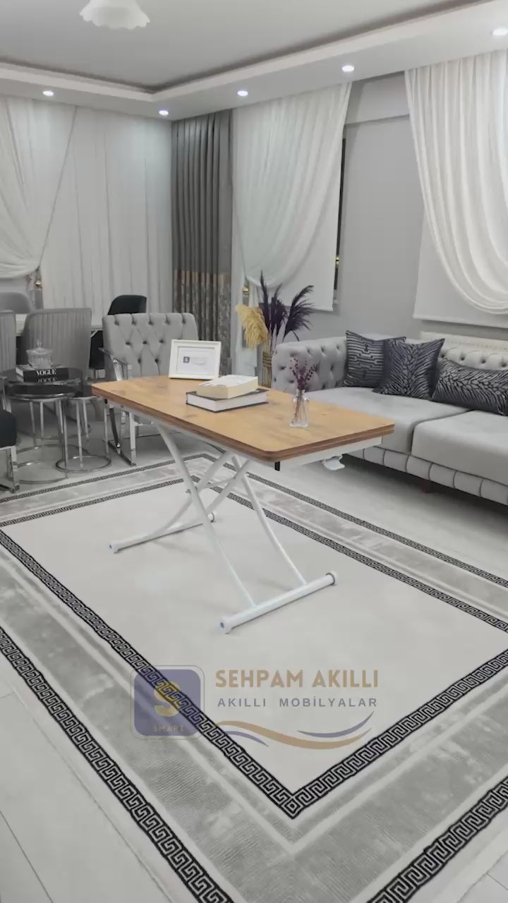 Video yükle: Juppo Akıllı Sehpa – EfesCam MDF Üst &amp; Beyaz Metal Ayak