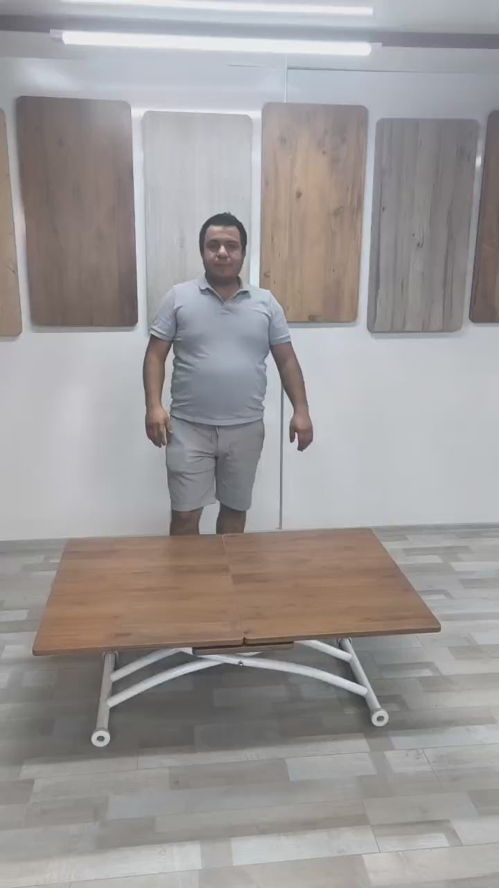 Load video: Mid-Opening Square Smart Table | Walnut MDF &amp; White