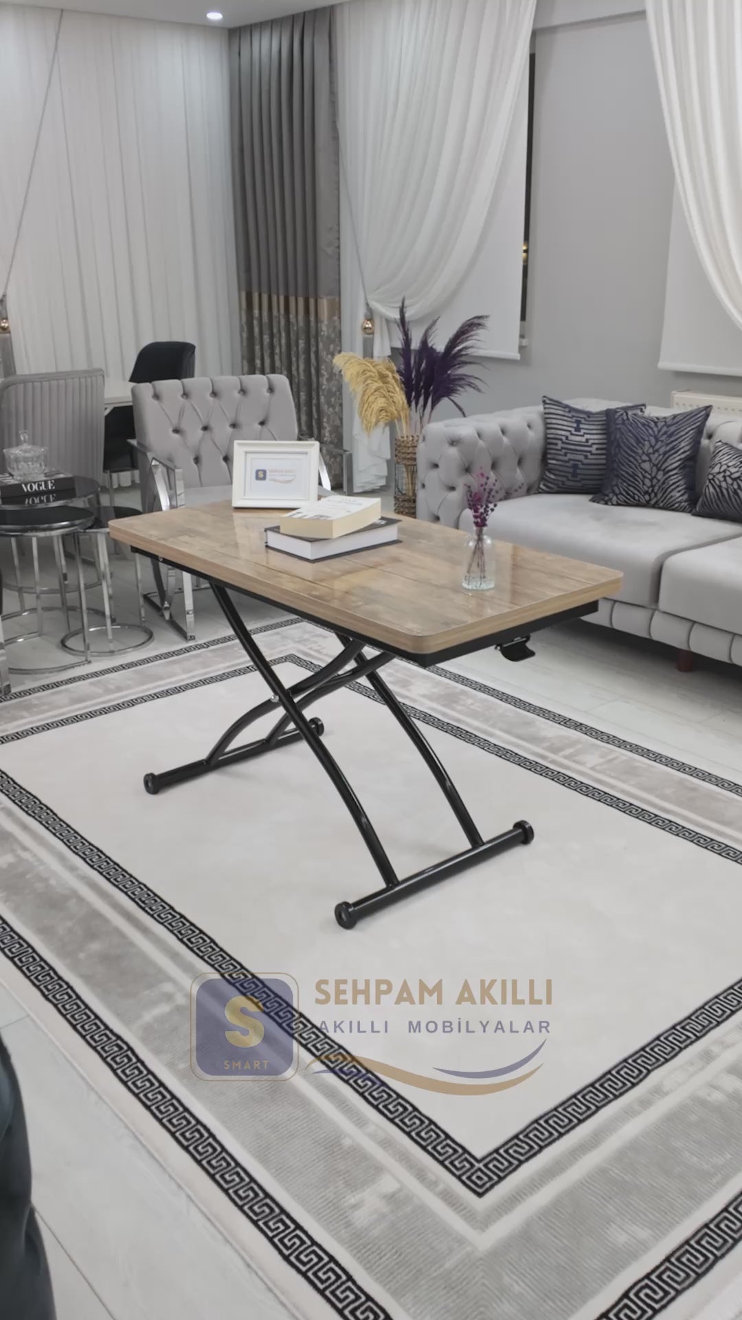 Load video: Juppo Smart Coffee Table - Antiquelight MDF Top &amp; Black Outward Curving Metal Legs