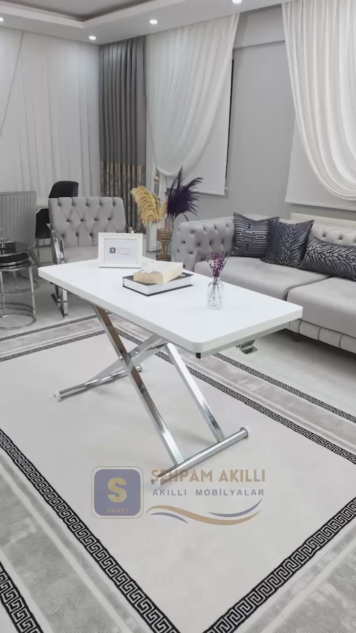 Load video: Home Smart Coffee Table – White MDF Top &amp; Chrome-Plated Metal Legs