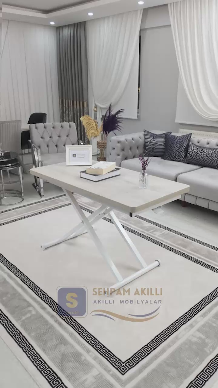 Load video: Home Smart Coffee Table – Lisbon MDF Top &amp; White Metal Legs