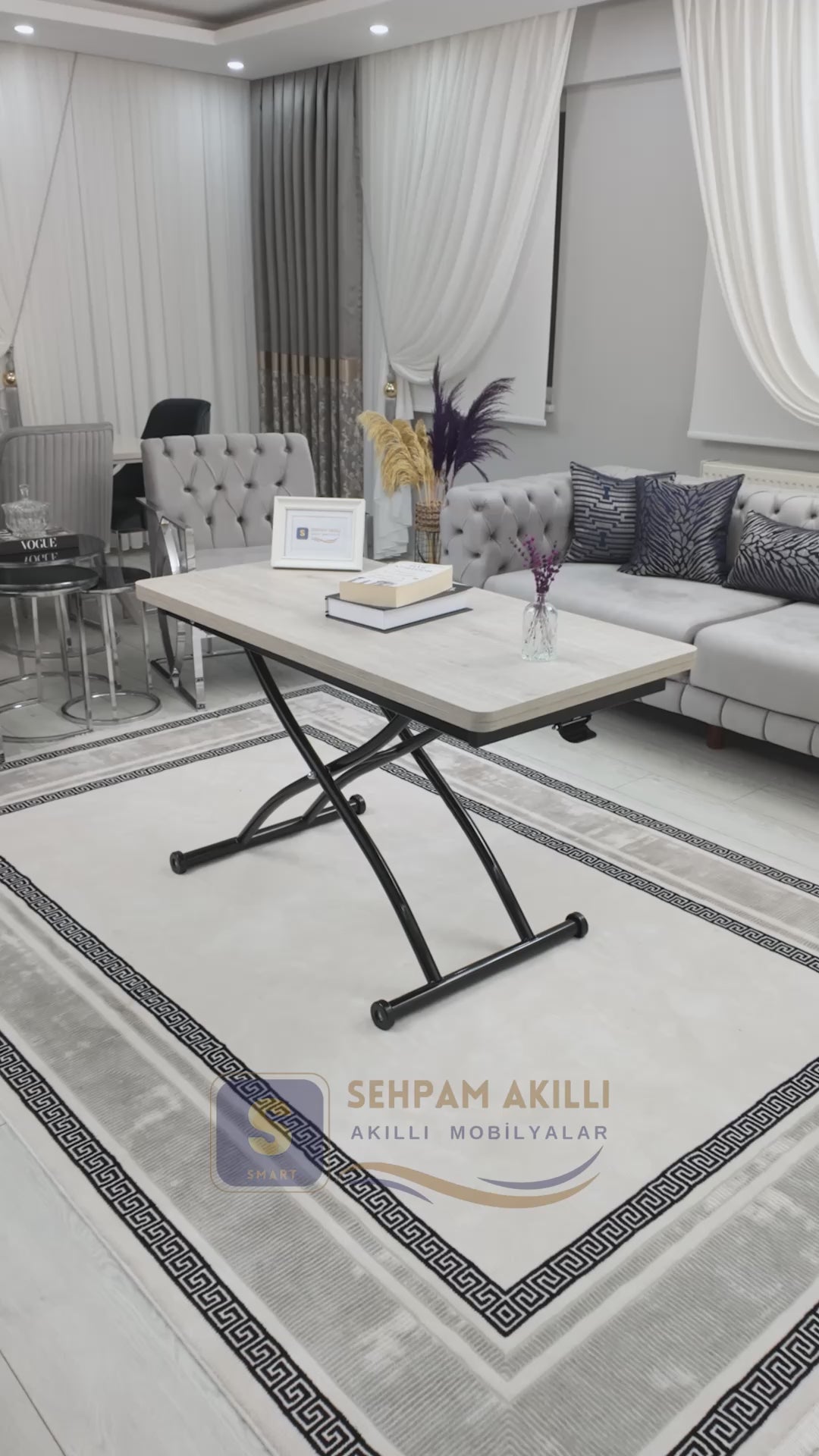 Load video: Juppo Smart Coffee Table – Lisbon MDF Top &amp; Black Outward Curved Metal Legs