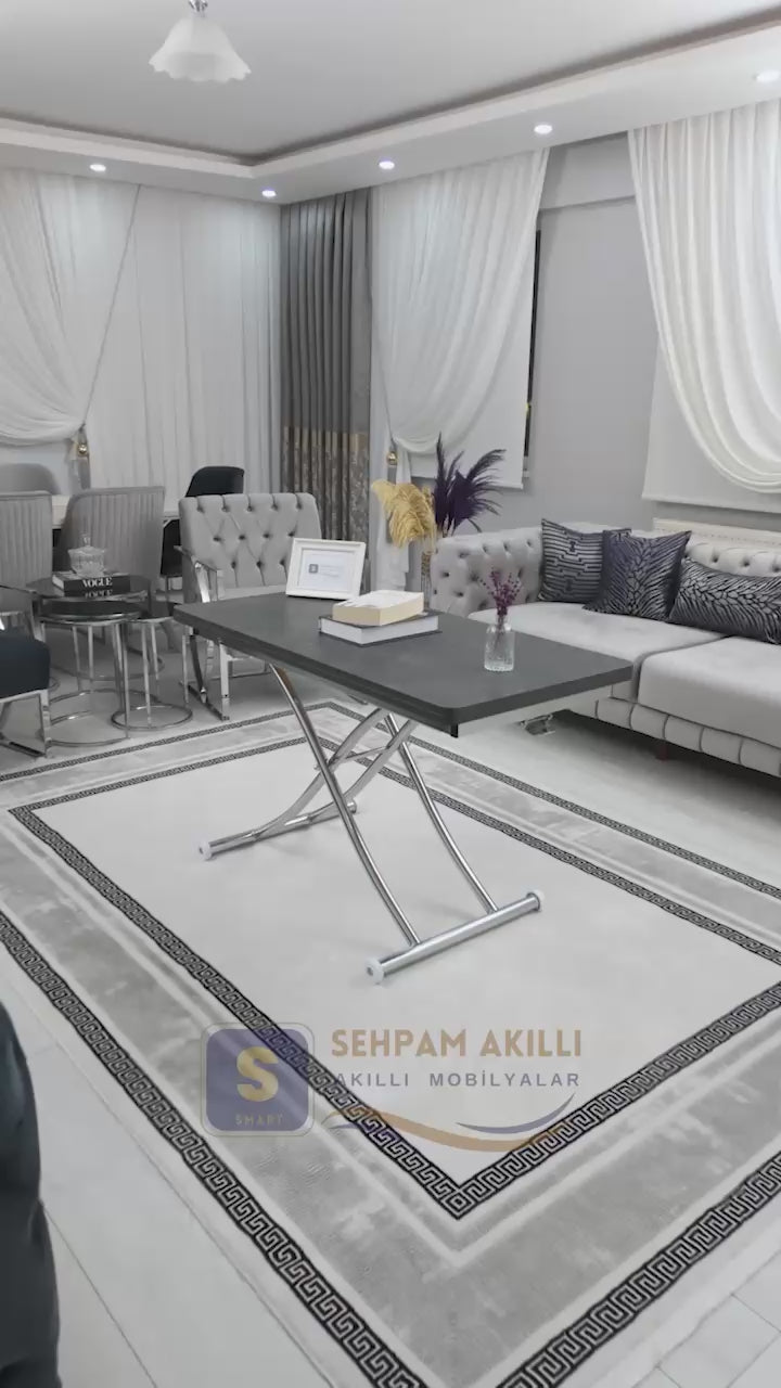 Load video: Juppo Smart Coffee Table – Milled Anthracite MDF Top &amp; Chrome Metal Legs
