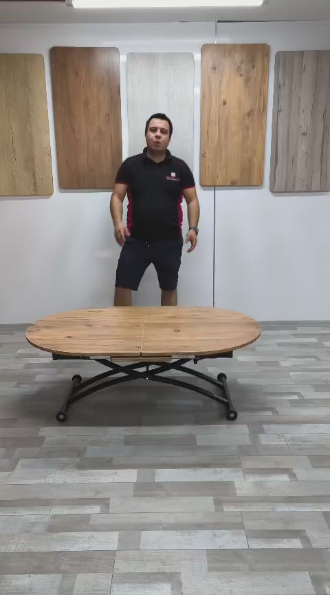 Load video: Oval Smart Table with Extension | EfesCam MDF &amp; Black