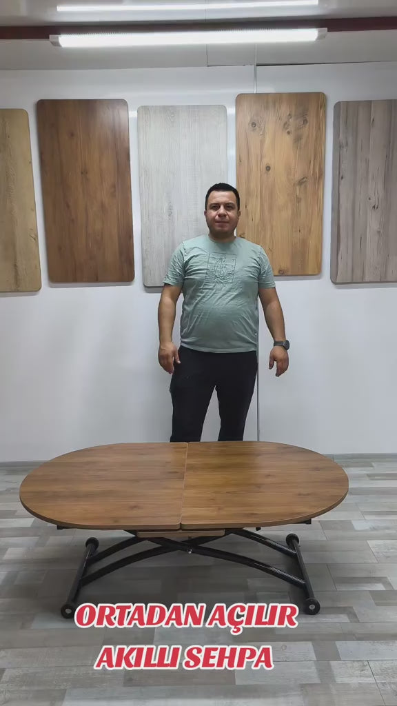 Load video: Oval Extendable Smart Table | Walnut MDF &amp; Black