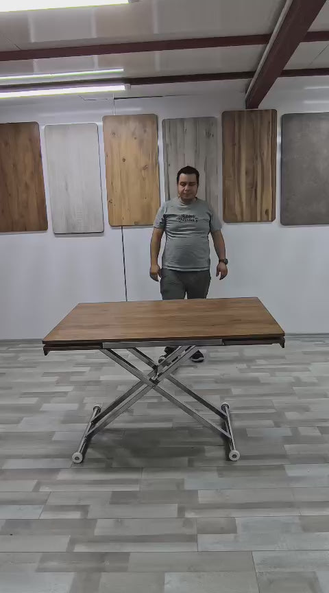 Load video: Smart Table with Side Opening | Walnut MDF Top &amp; Chrome Leg