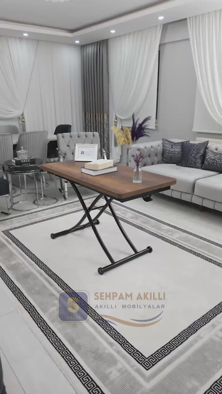 Load video: Juppo Smart Coffee Table - Antiklayt MDF Top &amp; Black Metal Legs