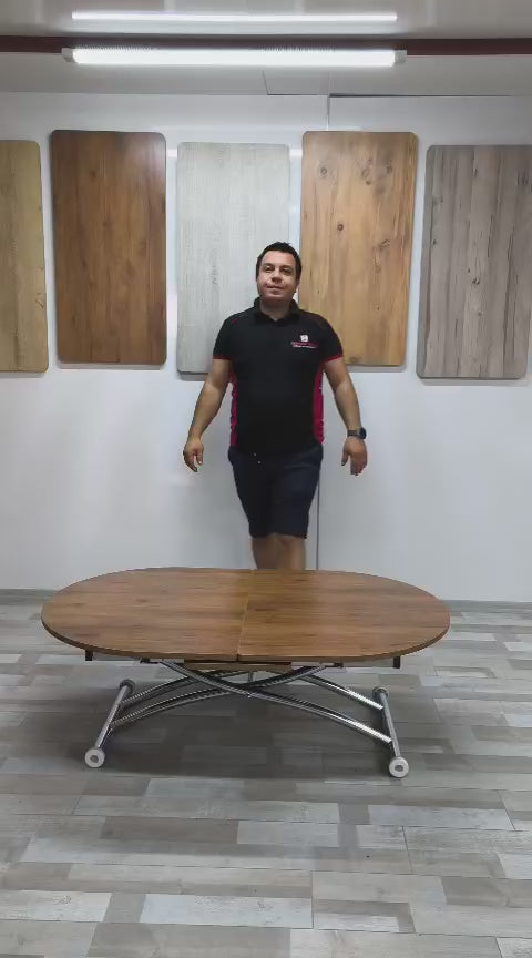 Video yükle: Ortadan Açılır Oval Akıllı Masa | Ceviz MDF &amp; Krom