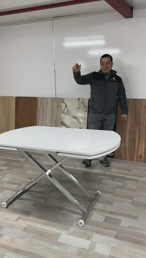 Video yükle: Oval Yan Baştan Açılır Akıllı Masa | Beyaz &amp; Krom Kaplama