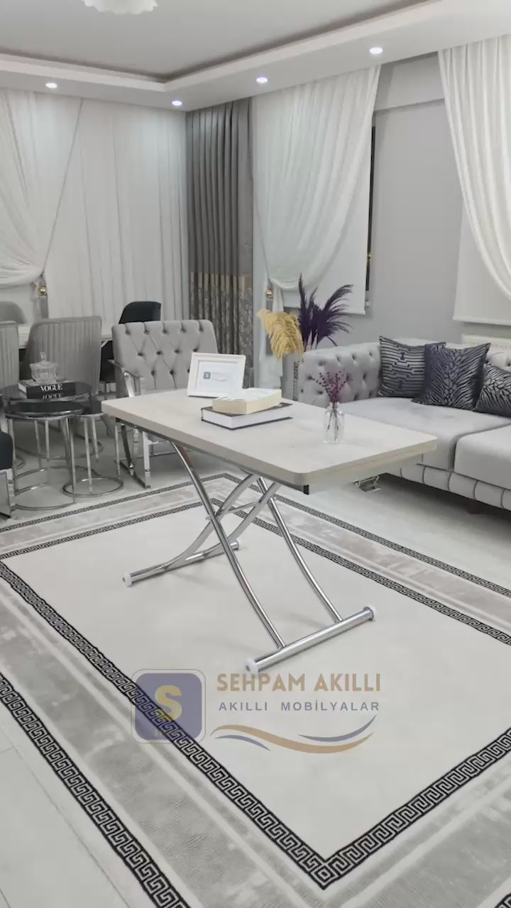 Load video: Juppo Smart Coffee Table – Lisbon MDF Top &amp; Chrome Metal Legs