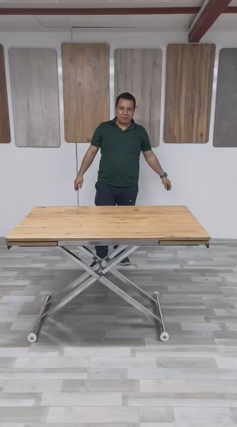Load video: Smart Extending Table | Efes Pine MDF &amp; Chrome Legs