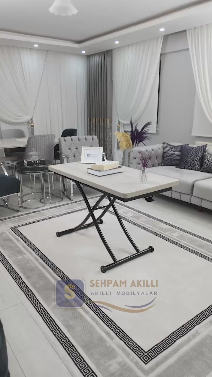 Load video: Juppo Smart Coffee Table – Lisbon MDF Top &amp; Black Metal Leg