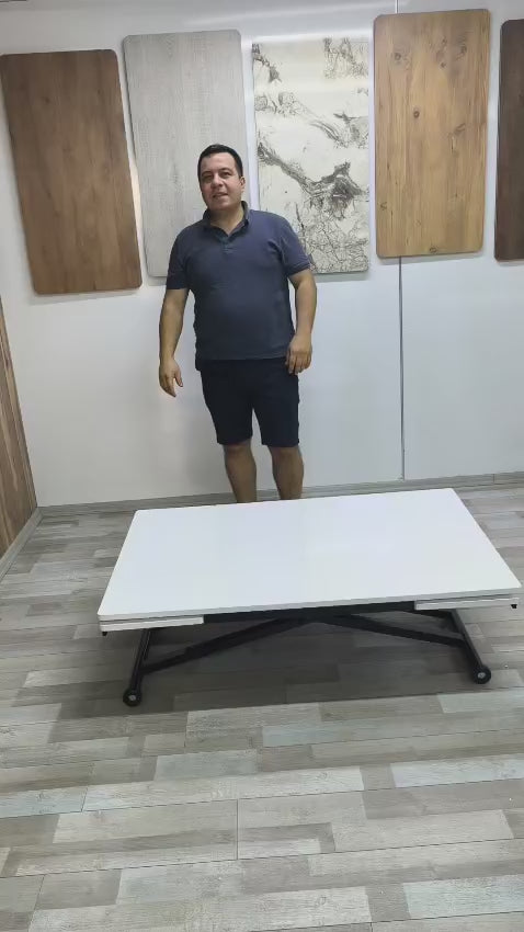 Video yükle: Yan Baştan Açılır Akıllı Masa | Beyaz MDF &amp; Siyah Ayak