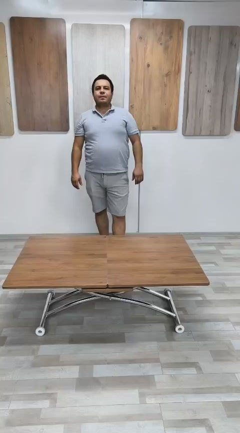 Load video: Mid-Openable Square Smart Table | Walnut MDF &amp; Chrome