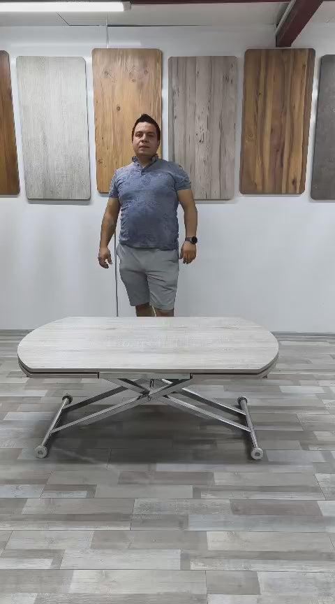 Load video: Oval Side-Opening Smart Table | Lisbon MDF &amp; Chrome