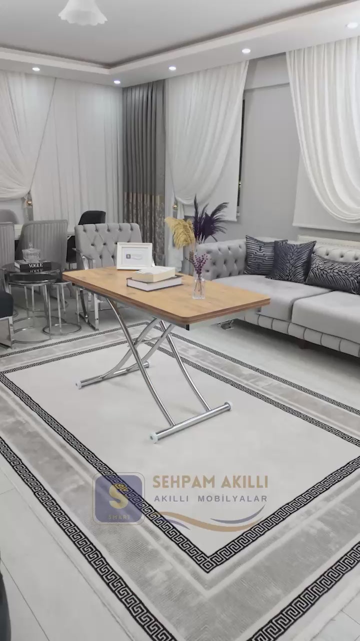 Load video: Juppo Smart Coffee Table – EfesCam MDF Top &amp; Chrome Metal Leg