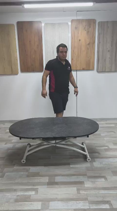Video yükle: Ortadan Açılır Oval Akıllı Masa | Frezeli Antrasit MDF &amp; Beyaz