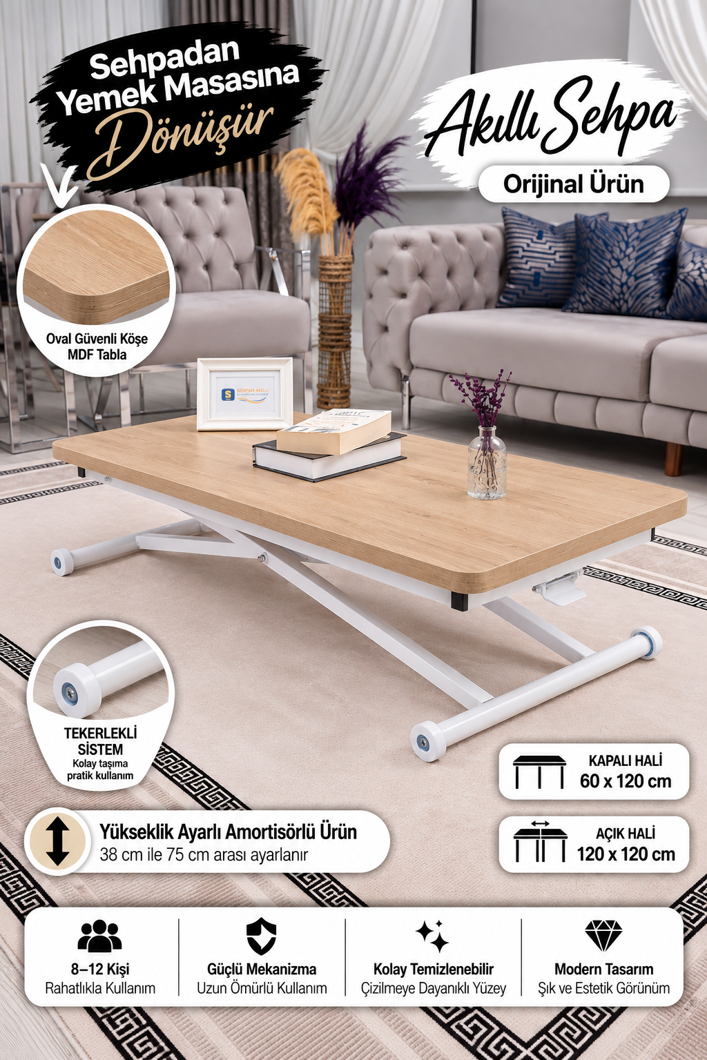 Home Smart Coffee Table – Anthracite MDF Top & White Metal Legs