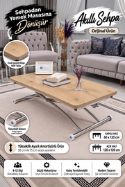 Juppo Akıllı Sehpa – SafirMeşe  MDF Üst & Krom Dışa Kıvrım Metal Ayak