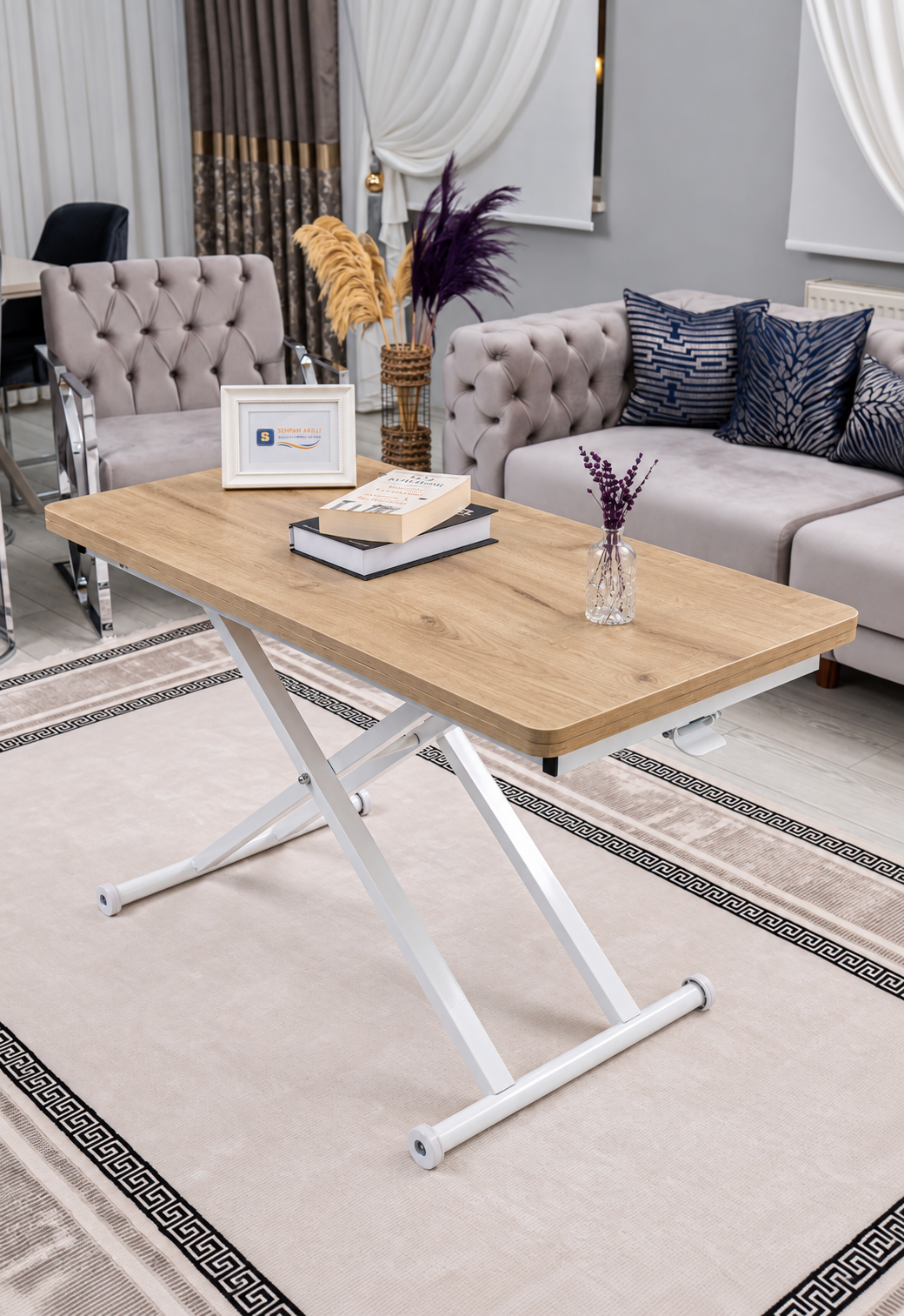 Home Smart Coffee Table – Anthracite MDF Top & White Metal Legs