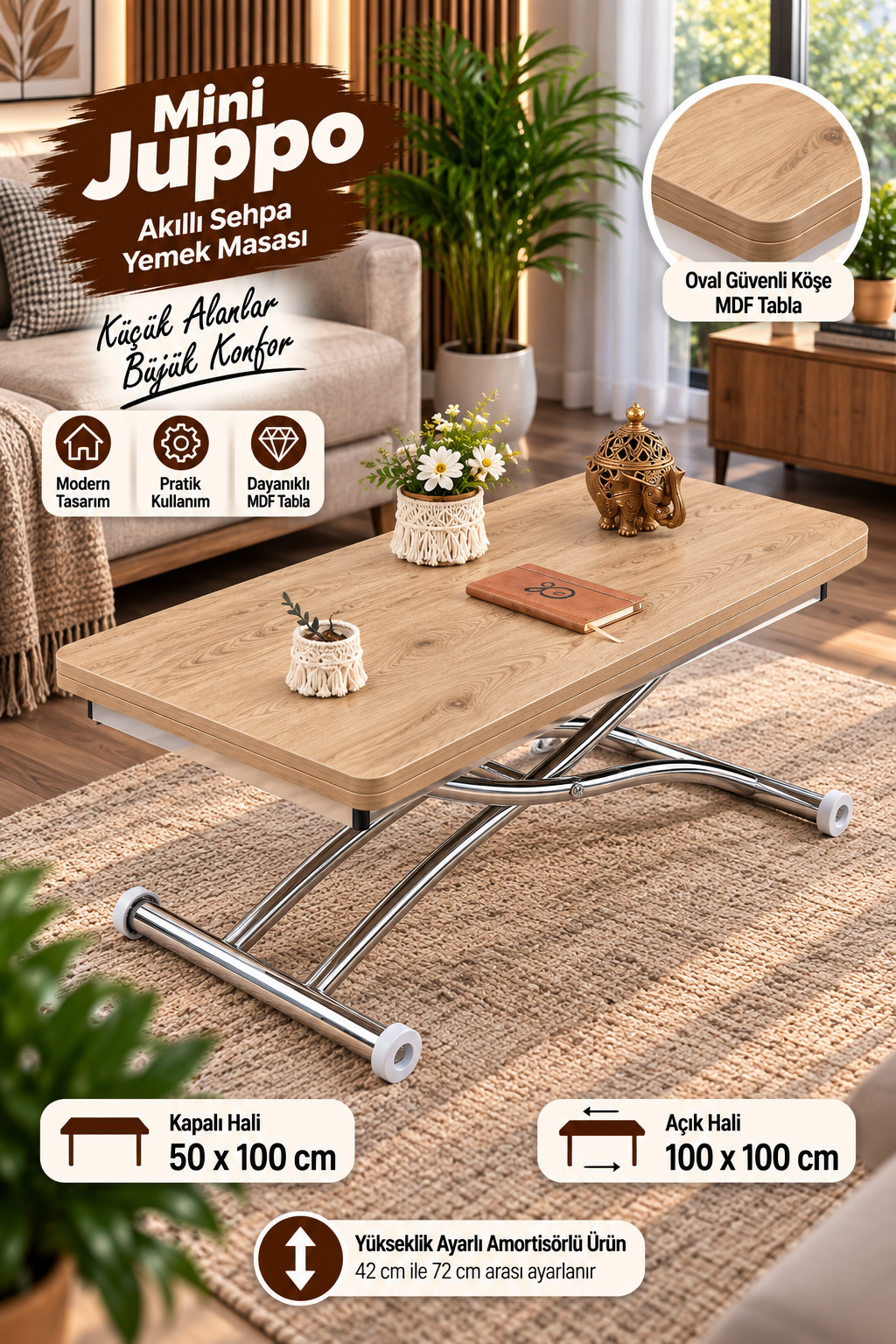 Mini Juppo Smart Coffee Table – White MDF Top & Chrome Flared Metal Leg