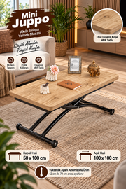Mini Juppo Smart Coffee Table – Antique Light MDF Top & Black Outward Curved Metal Leg