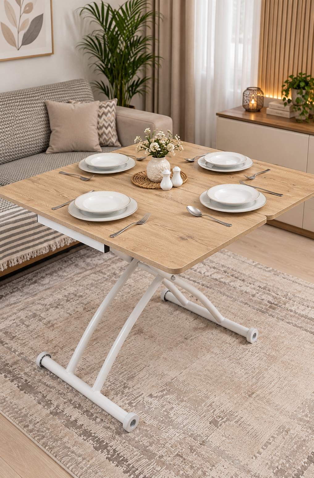 Mini Juppo Smart Coffee Table – White MDF Top & White Outwardly Curved Metal Leg