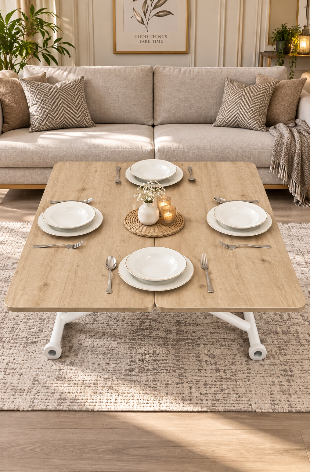 Mini Juppo Smart Coffee Table – White MDF Top & White Outwardly Curved Metal Leg
