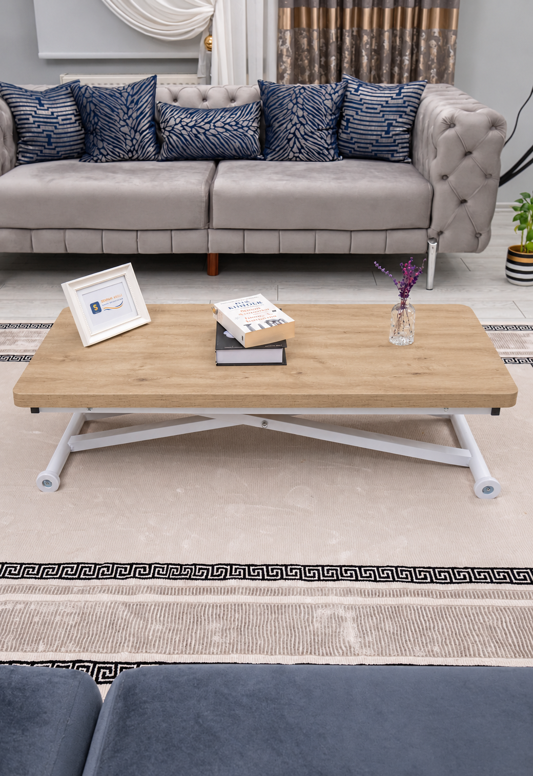 Home Smart Coffee Table – Anthracite MDF Top & White Metal Legs
