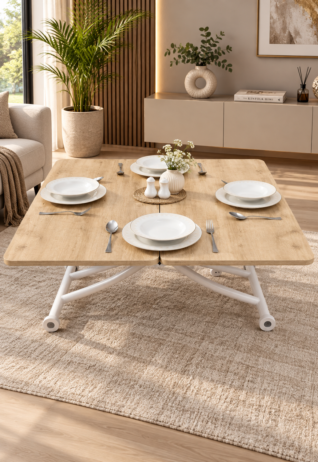 Mini Juppo Smart Coffee Table – White MDF Top & White Metal Leg