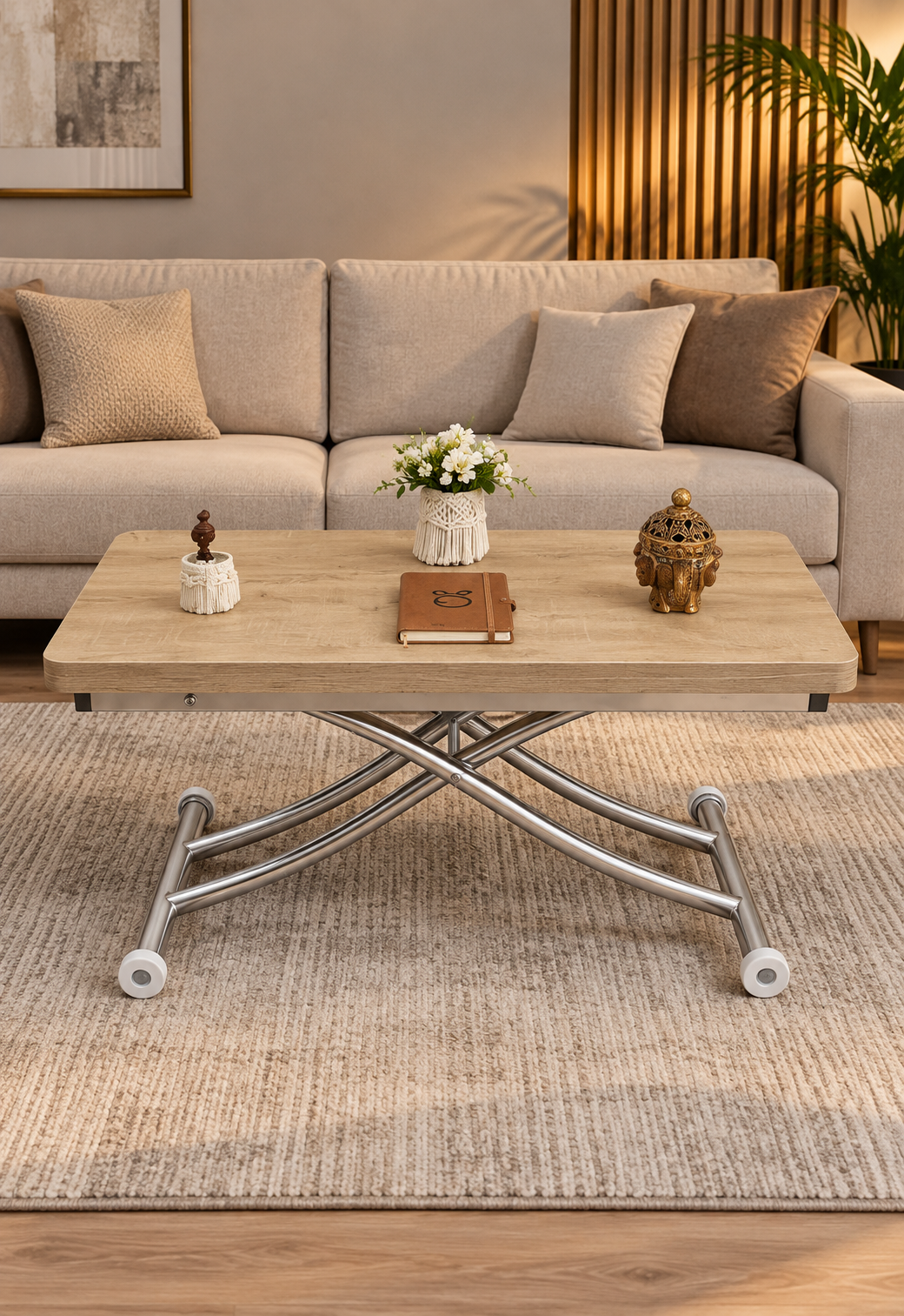 Mini Juppo Smart Coffee Table – White MDF Top & Chrome-Plated Metal Legs