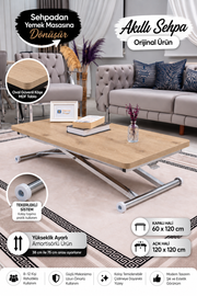 Home Akıllı Sehpa – SafirMeşe MDF Üst & Krom Kaplama Metal Ayak