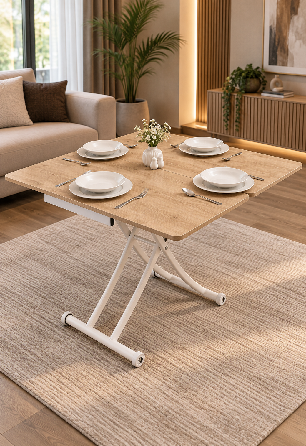 Mini Juppo Smart Coffee Table – White MDF Top & White Metal Leg
