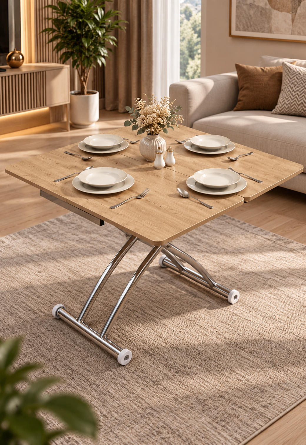 Mini Juppo Smart Coffee Table – White MDF Top & Chrome Flared Metal Leg