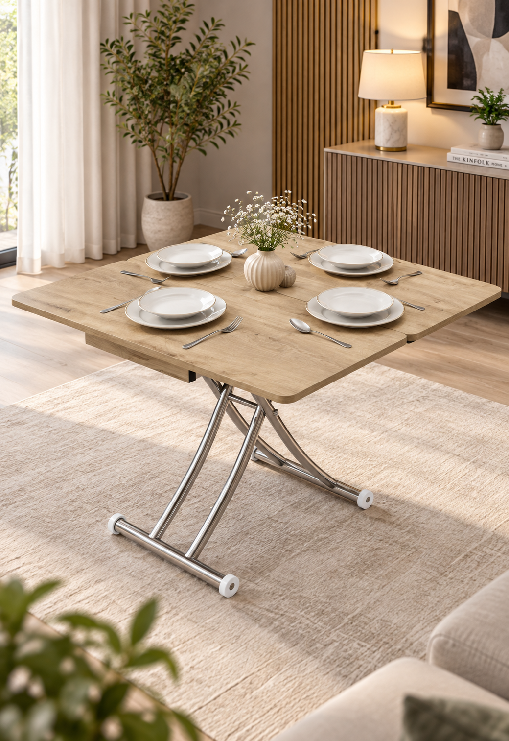 Mini Juppo Smart Coffee Table – White MDF Top & Chrome-Plated Metal Legs