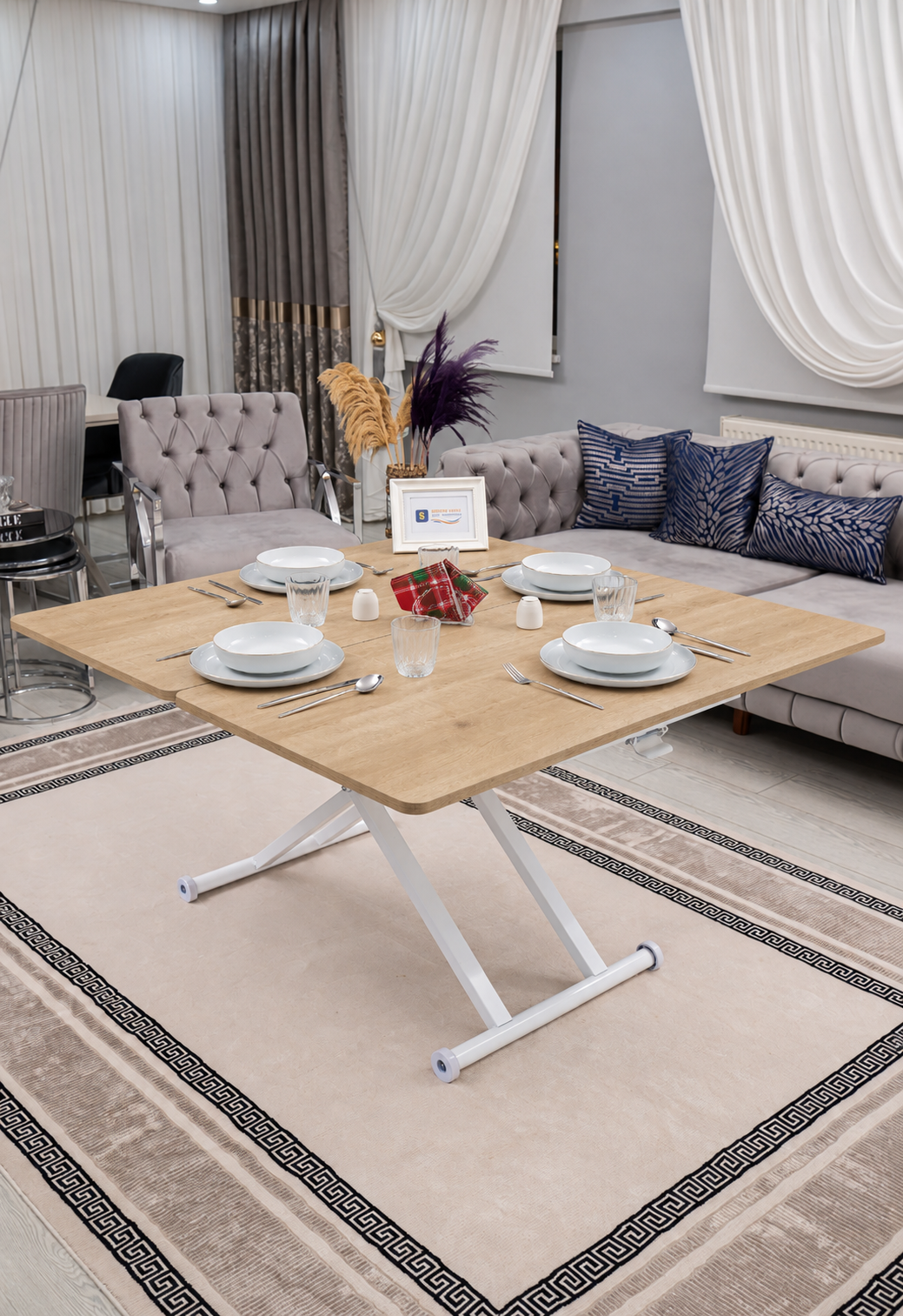 Home Smart Coffee Table – Anthracite MDF Top & White Metal Legs