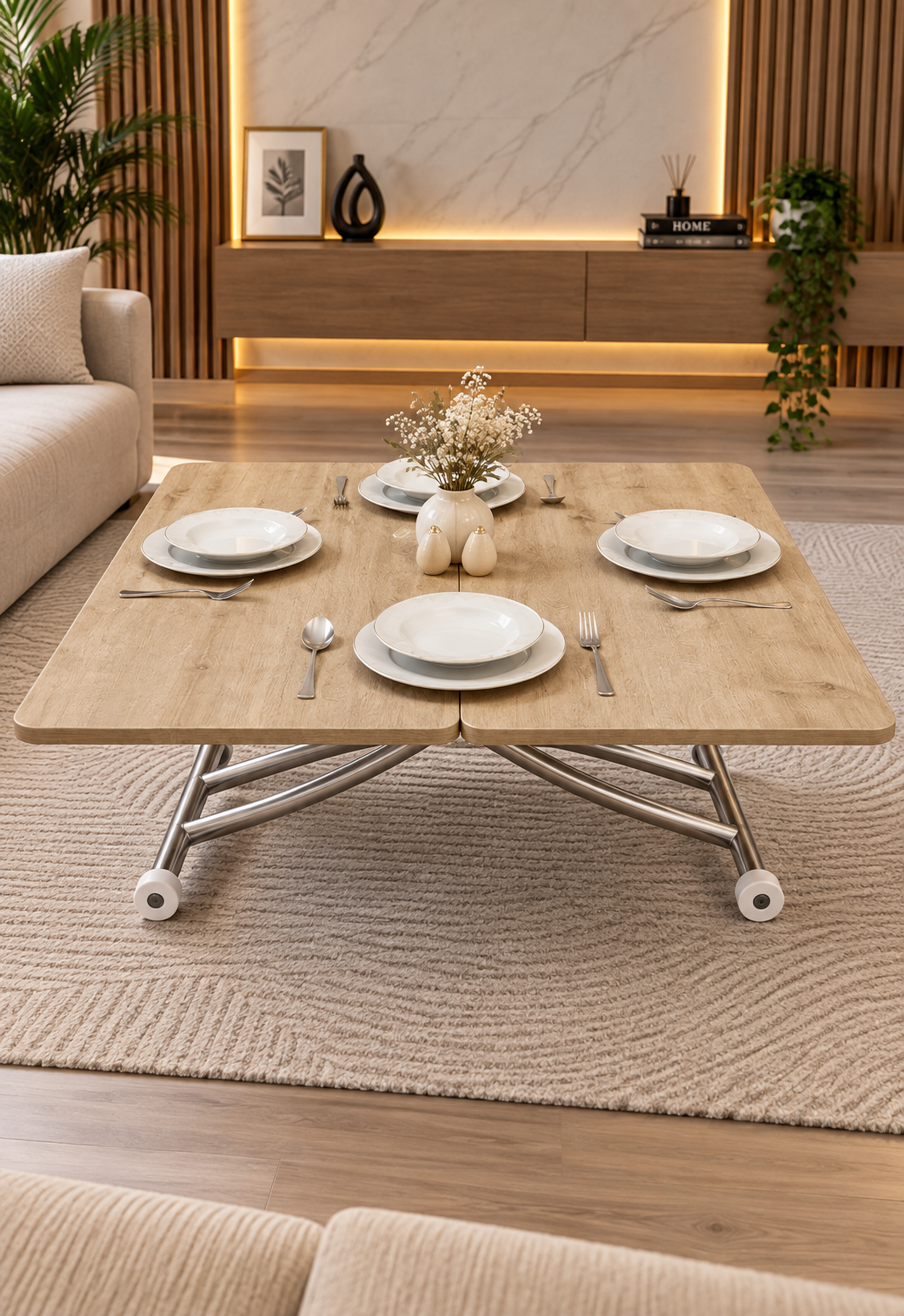 Mini Juppo Smart Coffee Table – White MDF Top & Chrome-Plated Metal Legs