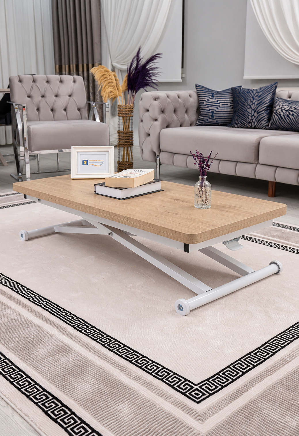 Home Smart Coffee Table – Anthracite MDF Top & White Metal Legs