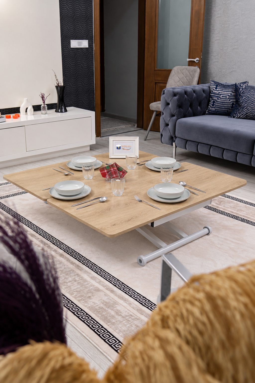 Home Smart Coffee Table – Anthracite MDF Top & White Metal Legs